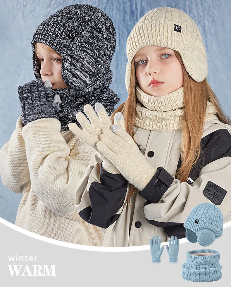 Pcs Kids Winter Warm Set – Soft Knit Hat, Scarf & Gloves for Boys & Girls