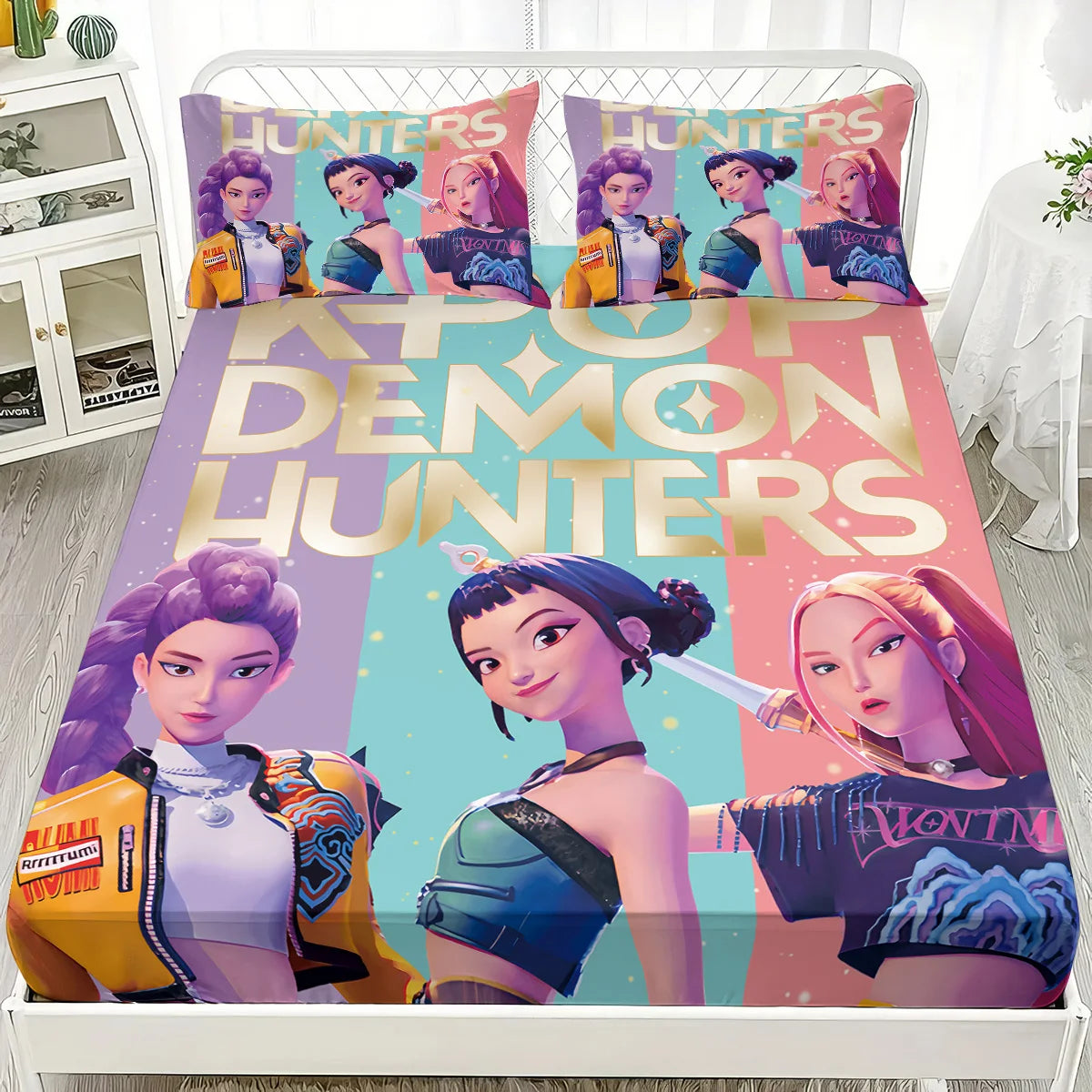 3pcs K-Pop Demon Hunters Bed Sheet Set – Smooth, Soft & Machine-Safe