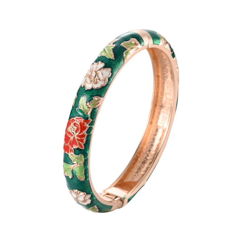 Ethnic Enameled Flower Bangles – Rose Gold Plated Women's Fashion Jewelry