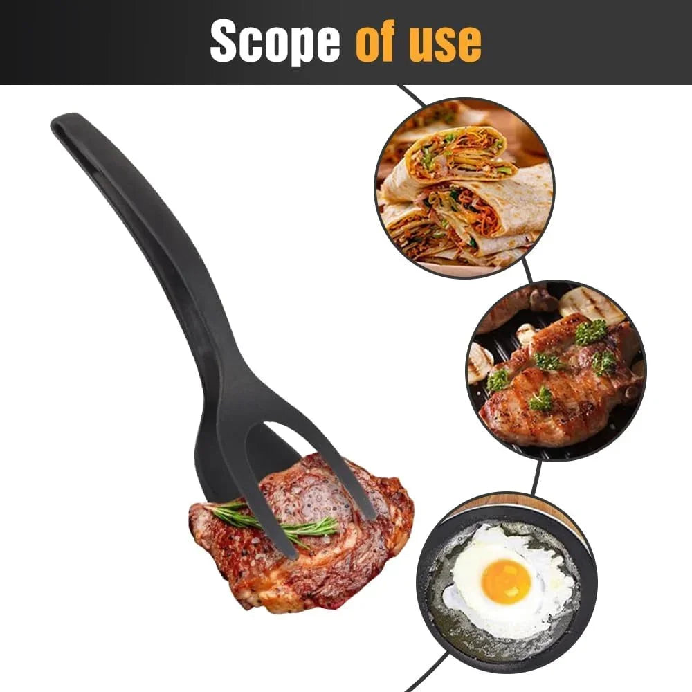 2-in-1 Silicone Spatula and Tongs: Non-Stick Egg Flipper & Cooking Tool