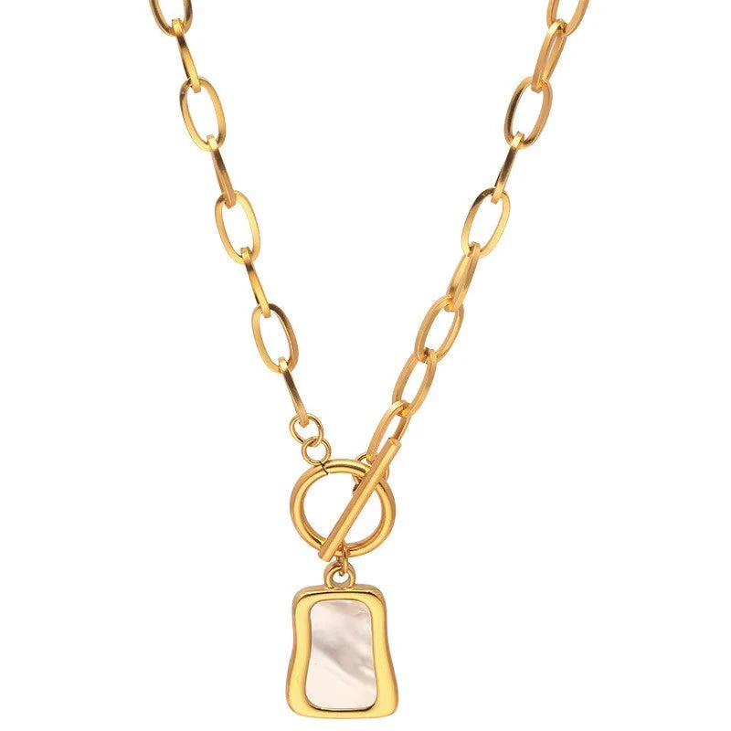 Gold OT Buckle Irregular Shell Pendant Necklace for Women