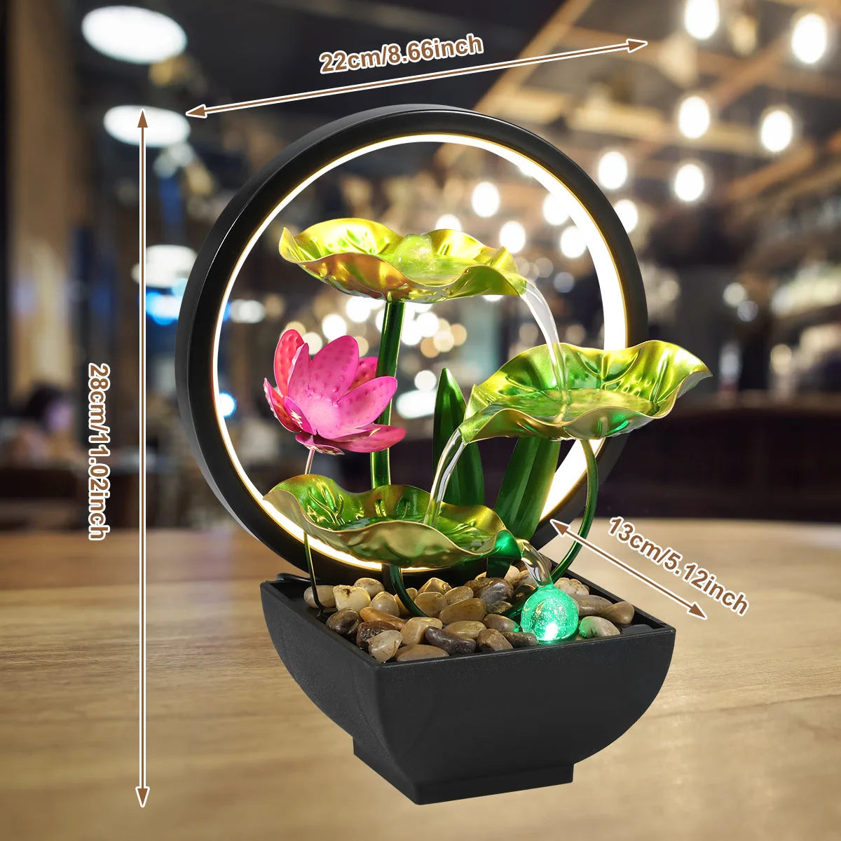 Desktop Waterfall Fountain with LED Lights & Natural Stones (USB)