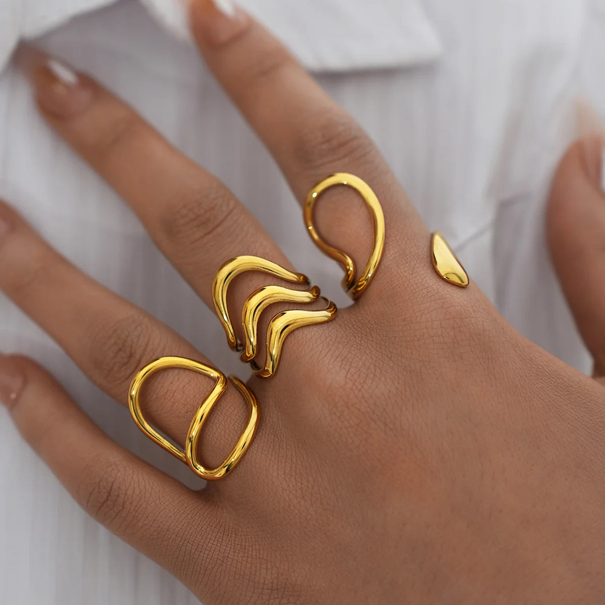 18K Gold Plated Stainless Steel Adjustable Irregular Wave Ring