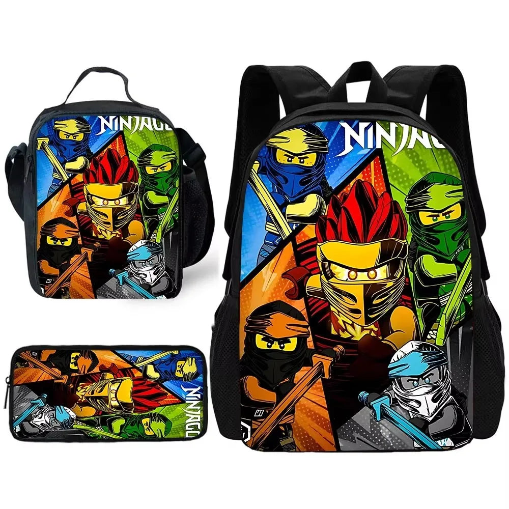 Cartoon Game Child School Backpack with Lunch Bags ,Pencil Bags ,School N-ninjagos Bags for Boys Girls Best Gift