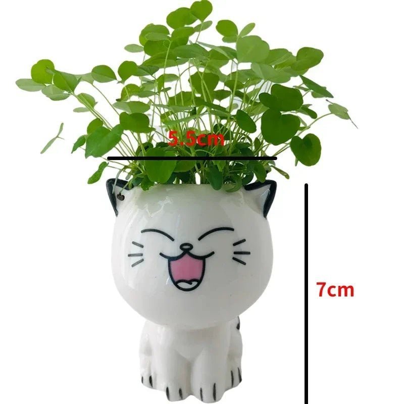 1pc Ceramic Flowerpot Mini Cat Cartoon Cute Plant Desktop Potted Plant Pot DIY Decorate Toys Science Education School Gifts - Thrifty Delights