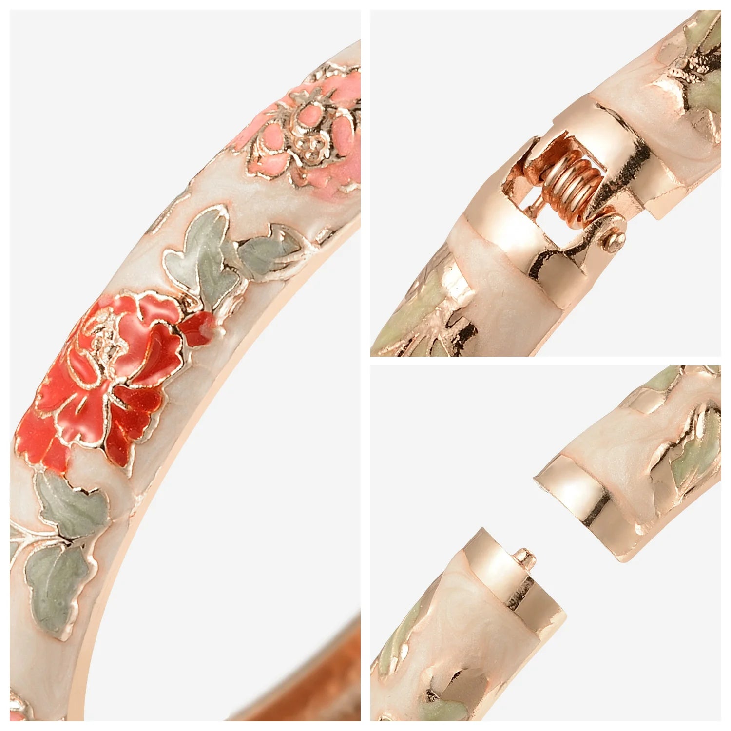 Ethnic Enameled Flower Bangles – Rose Gold Plated Women's Fashion Jewelry