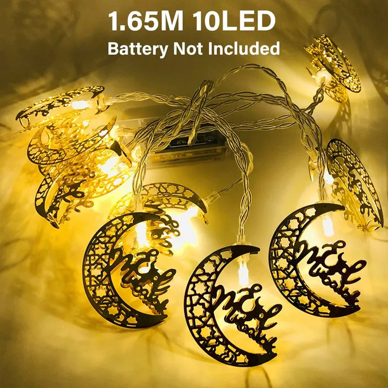 2025 Eid Mubarak LED String Lights Moon Star Castle Lamp Ramadan Kareem Decoration for Muslim Islamic Eid Al-Fitr Party Supplies