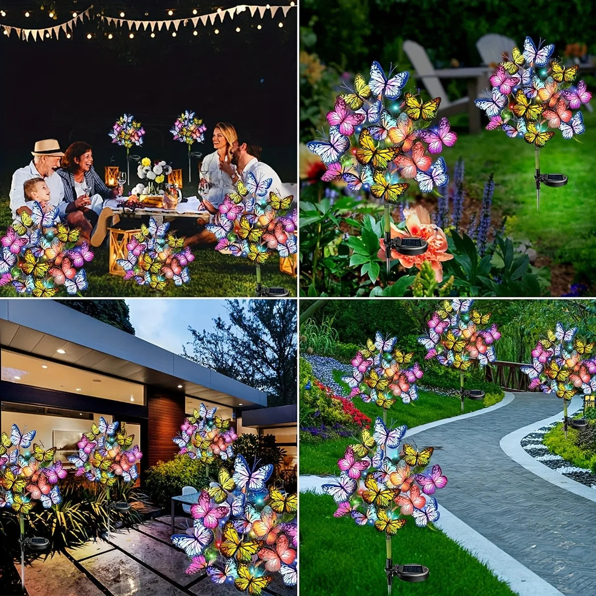 1 PC Solar-Powered Butterfly Tree Lights Featuring Lifelike Butterflies, Outdoor Solar Lawn Lights, Suitable for Garden