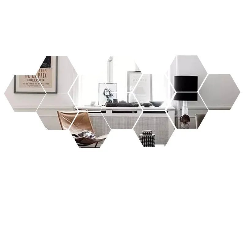 Hexagon 3D Mirror Wall Sticker Multiple Sizes DIY TV Background Living Room Stickers Wall Decor Bedroom Bathroom Home Decoration - Thrifty Delights
