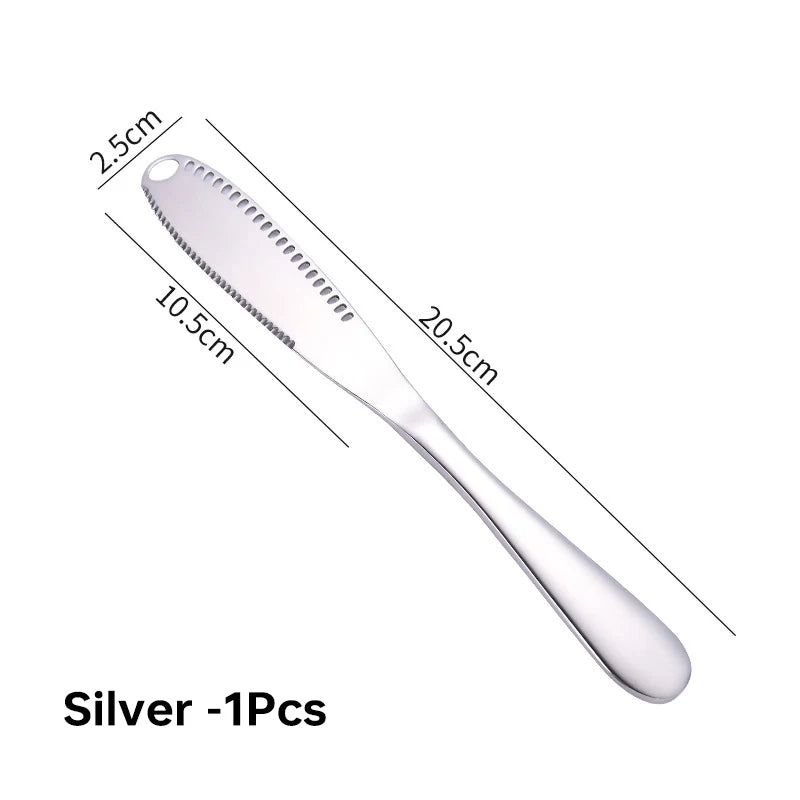 2024 New 3 in 1 Stainless Steel Butter Knife Cheese Dessert Jam Spreaders Cream Scraper Bread Splitter Butter Spreader - Thrifty Delights