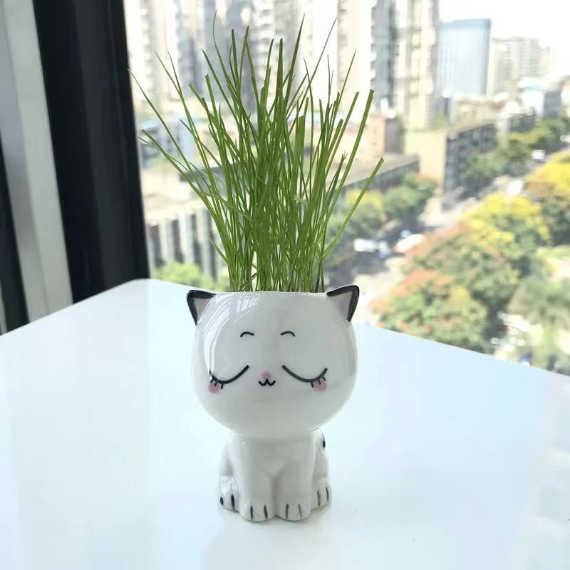 1pc Ceramic Flowerpot Mini Cat Cartoon Cute Plant Desktop Potted Plant Pot DIY Decorate Toys Science Education School Gifts - Thrifty Delights