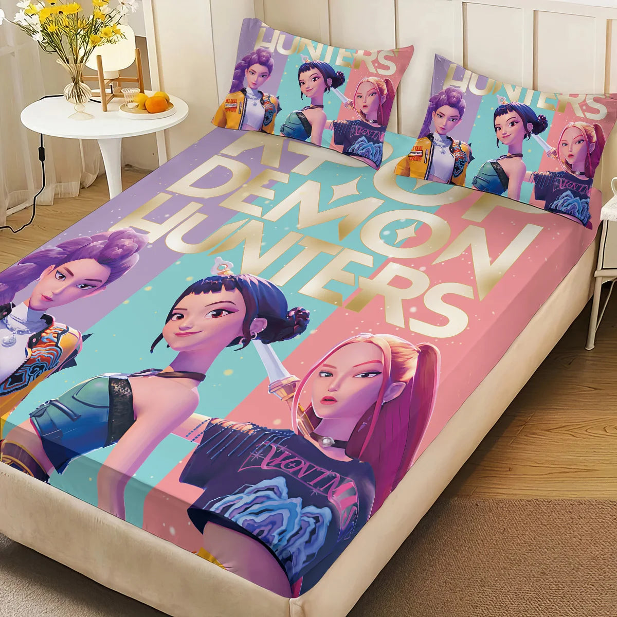 3pcs K-Pop Demon Hunters Bed Sheet Set – Smooth, Soft & Machine-Safe
