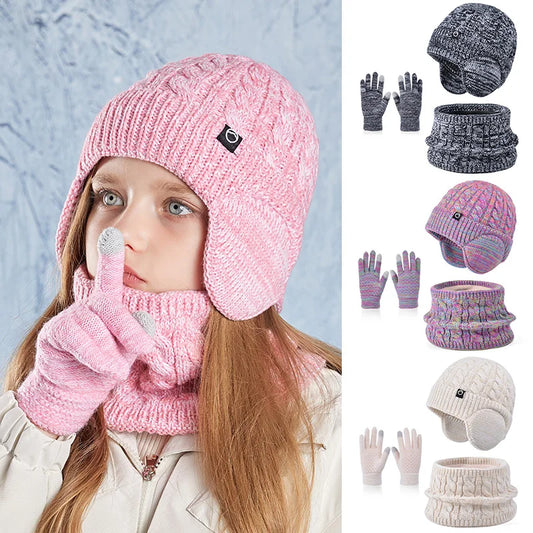 Pcs Kids Winter Warm Set – Soft Knit Hat, Scarf & Gloves for Boys & Girls
