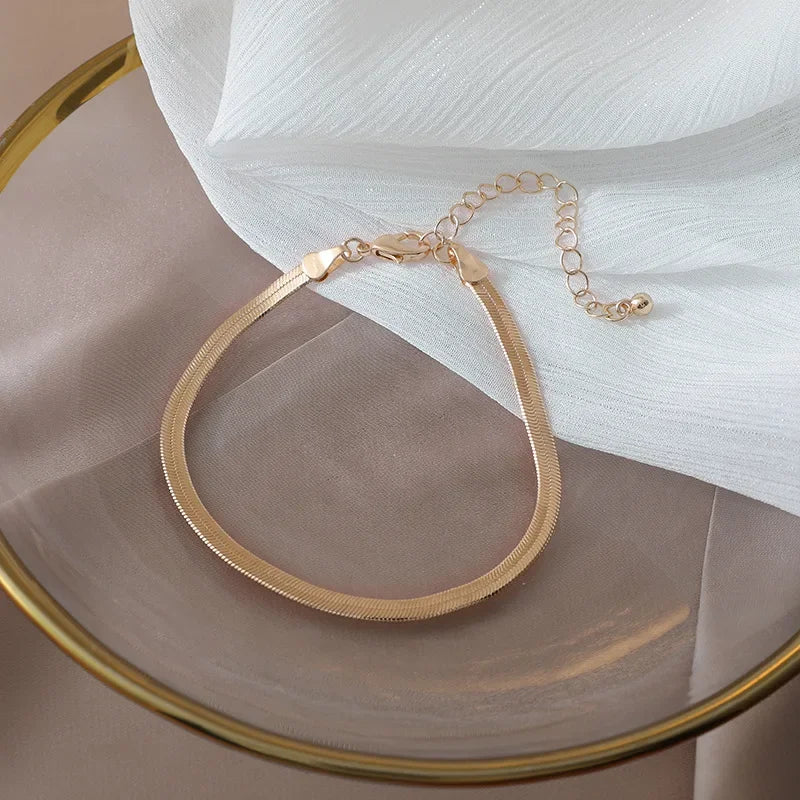 4pc Punk Cuban Curb Chain Bracelets Set for Women, Gold Color Jewelry