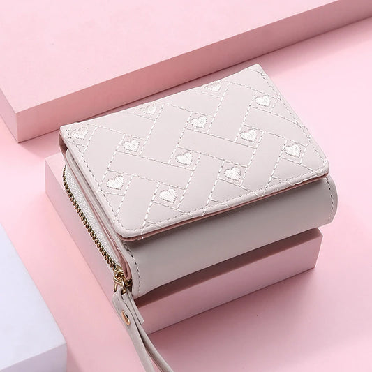 Chic PU Tri-Fold Wallet for Women - Embroidered Card Holder & Pouch
