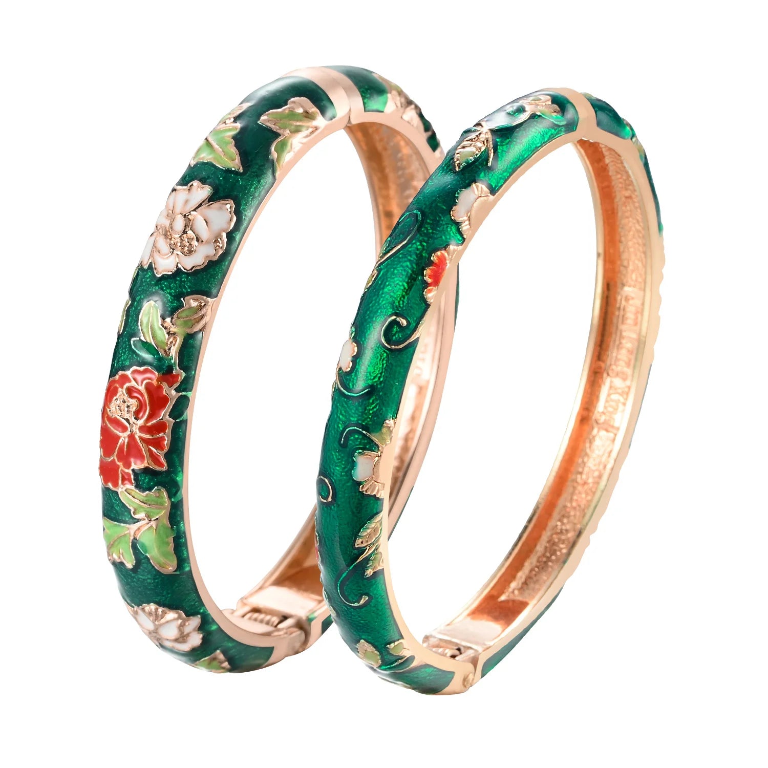 Ethnic Enameled Flower Bangles – Rose Gold Plated Women's Fashion Jewelry