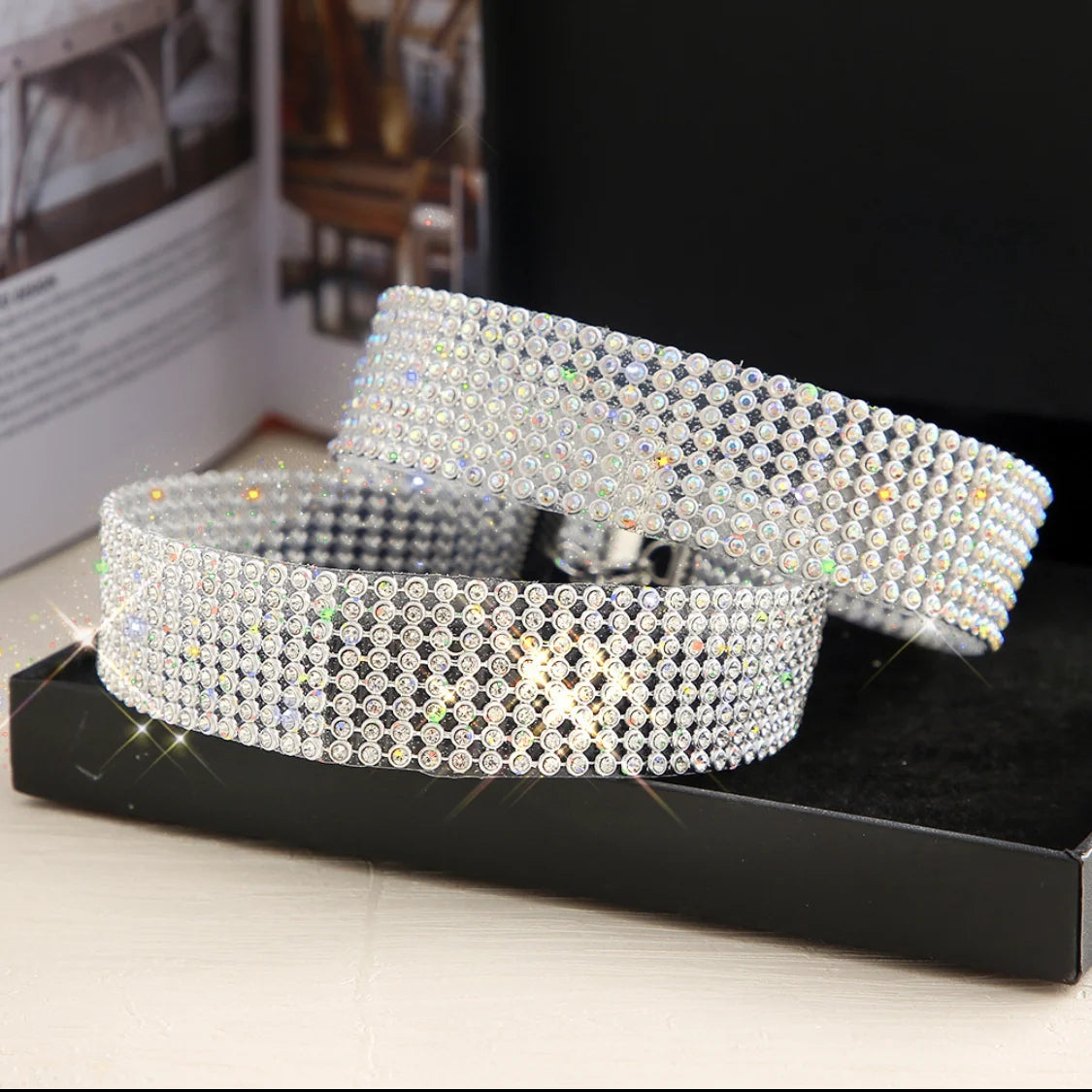 Iced Rhinestone Choker Collar Necklace - Punk Hip-Hop Statement Jewelry