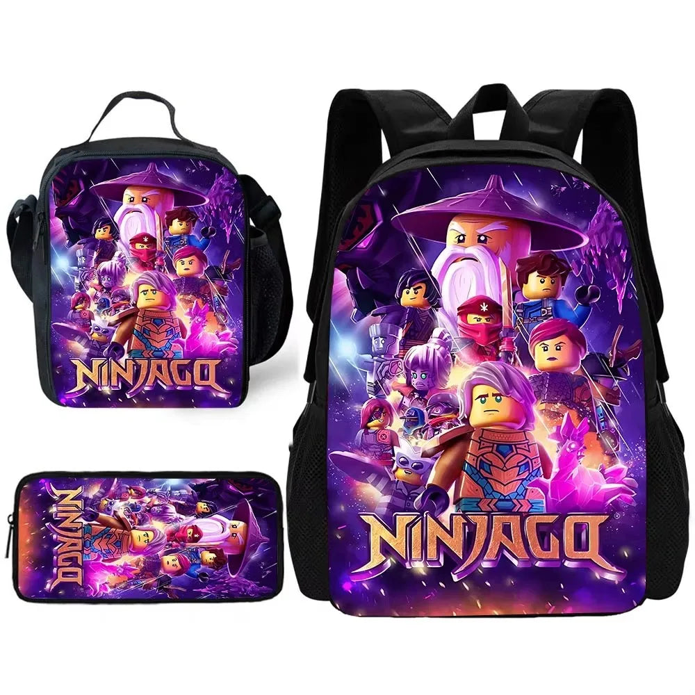 Cartoon Game Child School Backpack with Lunch Bags ,Pencil Bags ,School N-ninjagos Bags for Boys Girls Best Gift