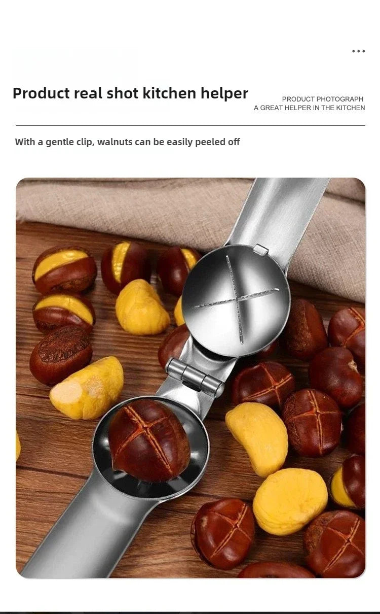 Stainless Steel Chestnut Peeler & Walnut Nut Cracker Clip for Kitchen