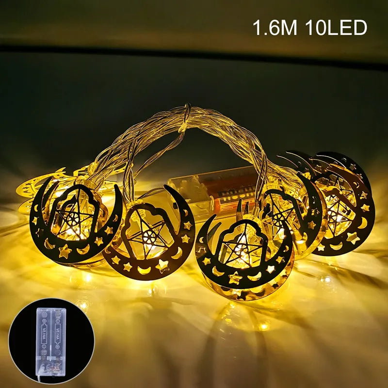 2025 Eid Mubarak LED String Lights Moon Star Castle Lamp Ramadan Kareem Decoration for Muslim Islamic Eid Al-Fitr Party Supplies