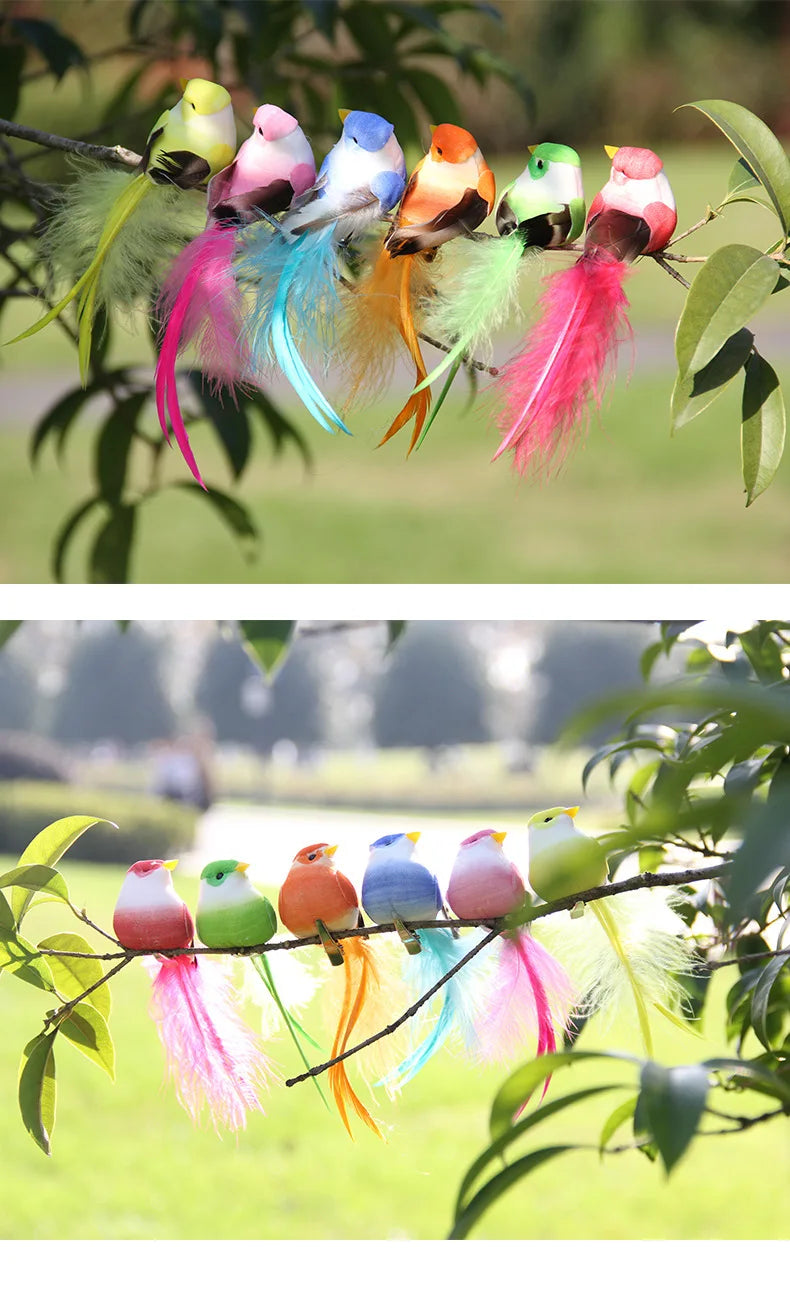 6pcs Cute Artificial Birds Fake Foam Animal Simulation Feather Birds Models Tit DIY Craft Home Garden Ornament Decoration - Thrifty Delights