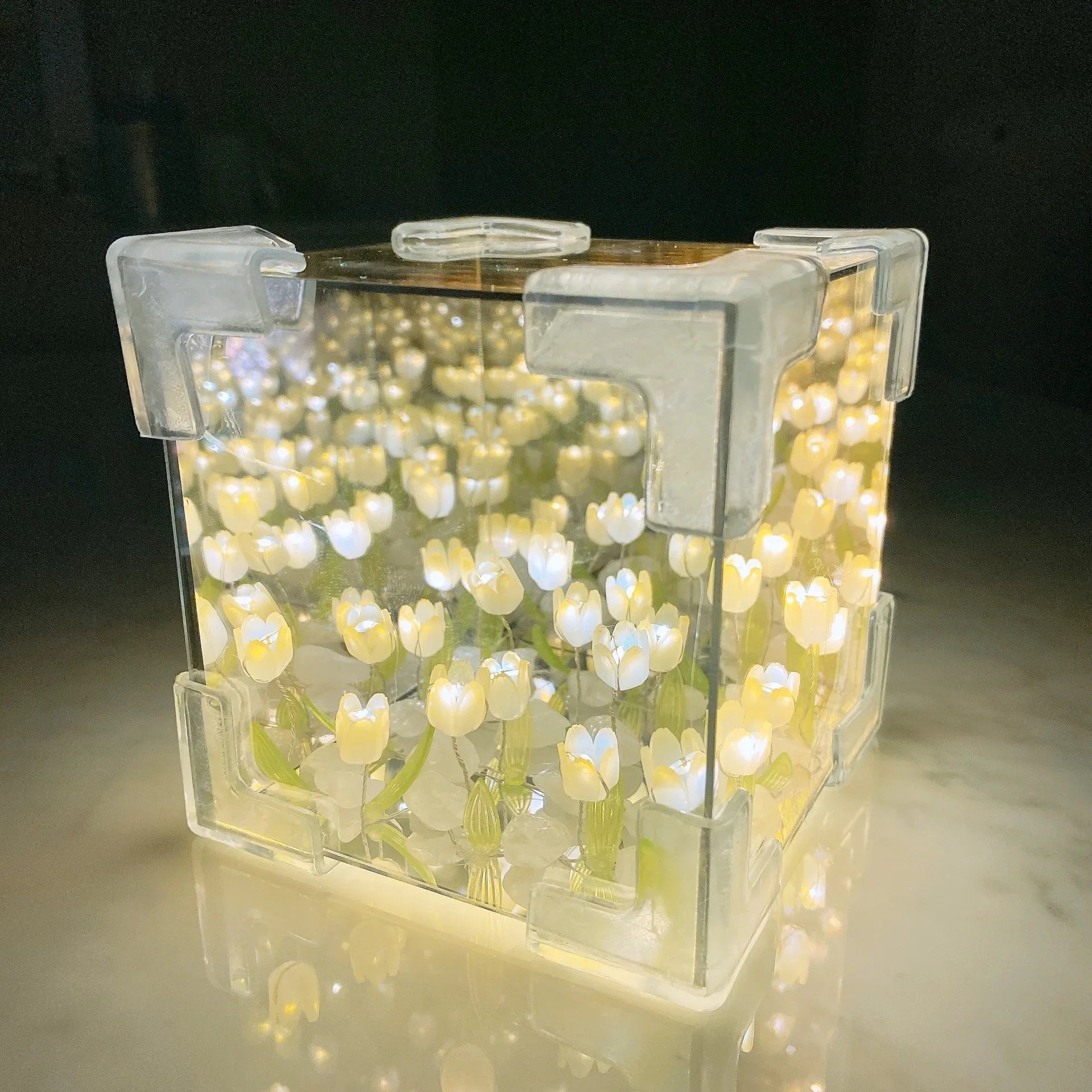 DIY Tulip Cube Lamp Simulation Flower Bedroom Sleeping Table Lamp Handmade Craft Tulips Night Light Birthday Gift - Thrifty Delights