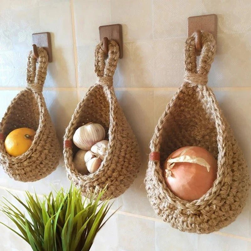 1PC Hand - woven Basket Wall Kitchen Hanging Net Pocket Cotton Rope Water Drop Fruit Vegetable Storage Basket Home Organizer Tools - Thrifty Delights