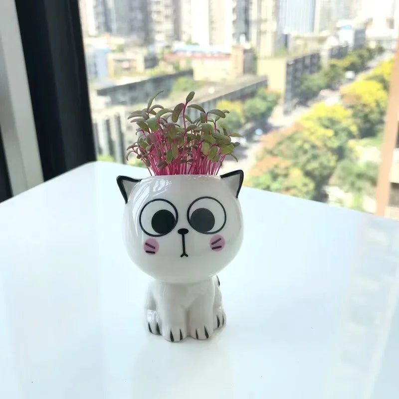 1pc Ceramic Flowerpot Mini Cat Cartoon Cute Plant Desktop Potted Plant Pot DIY Decorate Toys Science Education School Gifts - Thrifty Delights