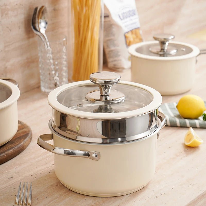 High Quality Colored Kitchen Seafood Milk Soup Sacuce Pot & Pan Non - Toxic Stainless Steel Cook Pot Set with Glass Lid 4 PCS SET( - Thrifty Delights