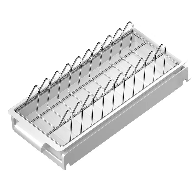 Kitchen Pull-Out Dish Rack with Drainboard – Sliding Mesh Cabinet Basket Organizer for Drawer Storage & Accessories