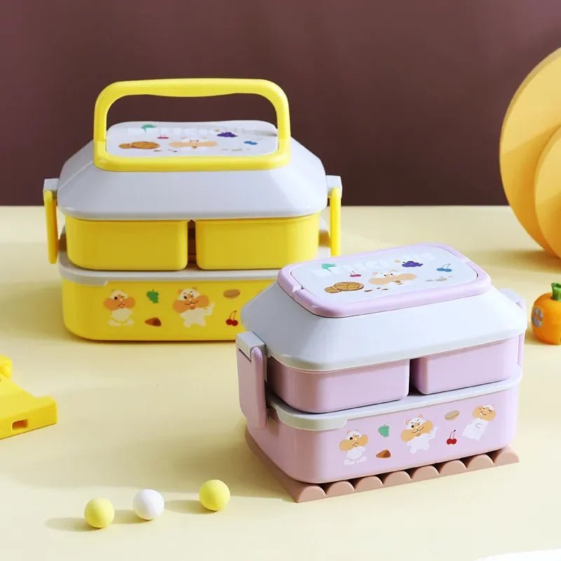 1pc Double Layered Colorful Fruit Lunch Box Large Capacity Portable Bento Box For Child Teenagers And Workers At School Canteen - Thrifty Delights