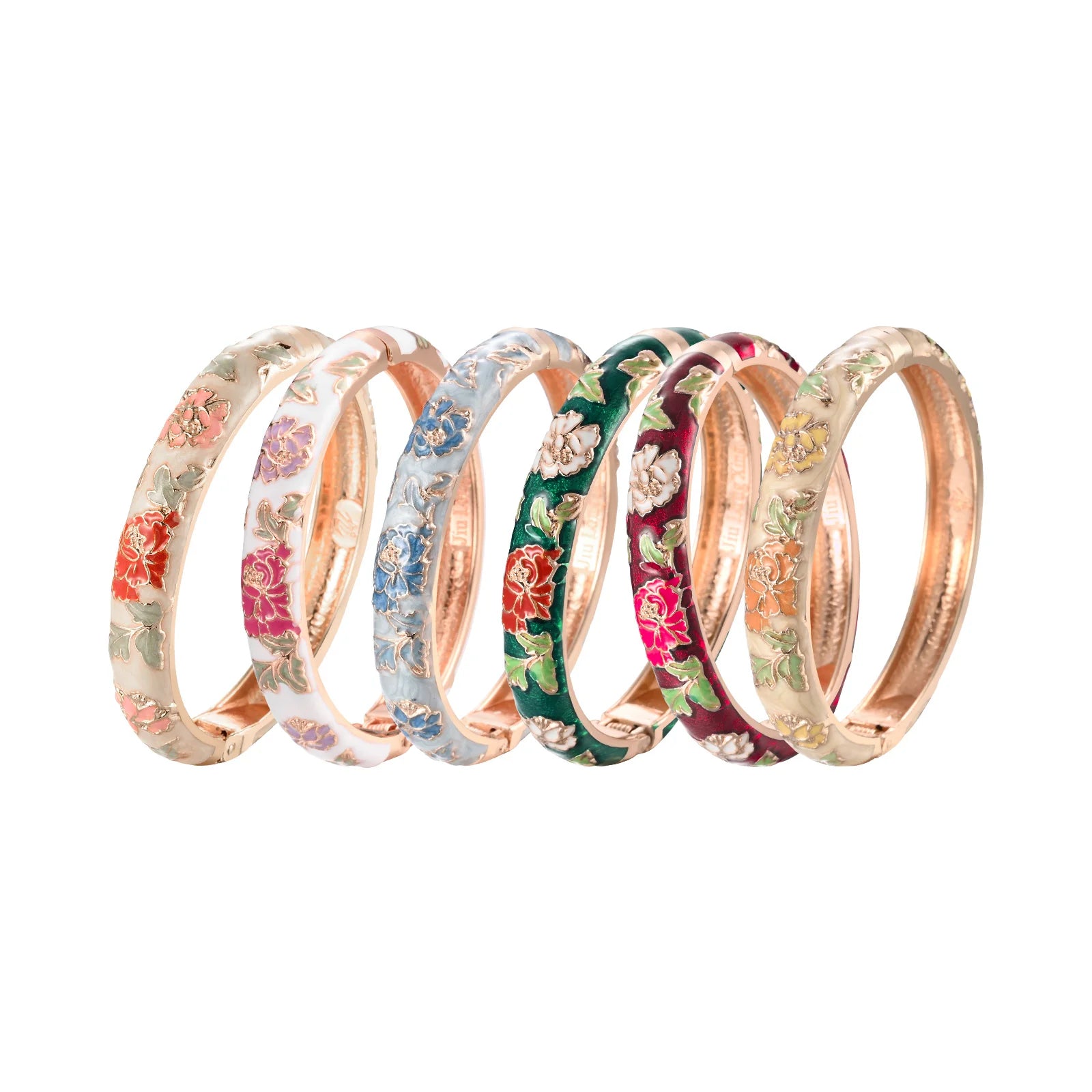 Ethnic Enameled Flower Bangles – Rose Gold Plated Women's Fashion Jewelry