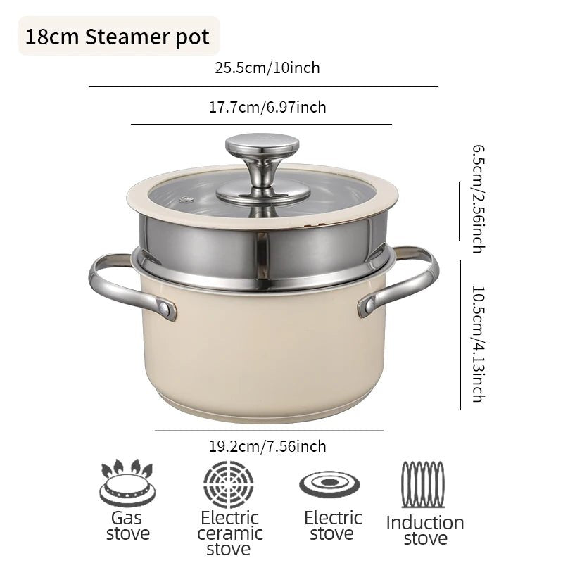 High Quality Colored Kitchen Seafood Milk Soup Sacuce Pot & Pan Non - Toxic Stainless Steel Cook Pot Set with Glass Lid 4 PCS SET( - Thrifty Delights