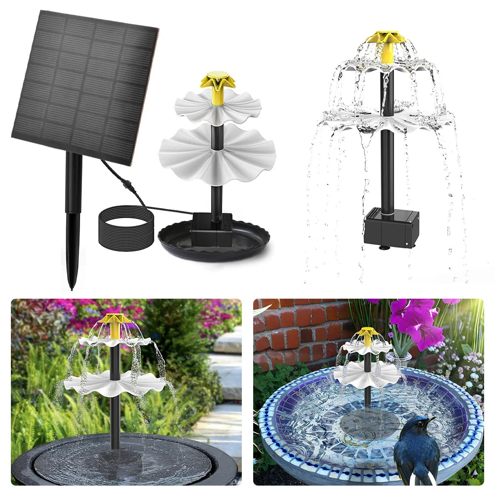 3 Tiered Water Fountain with Solar Panel Solar Bird Bath Fountain Decorative Fountain Multifunction for Courtyard Patio Balcony