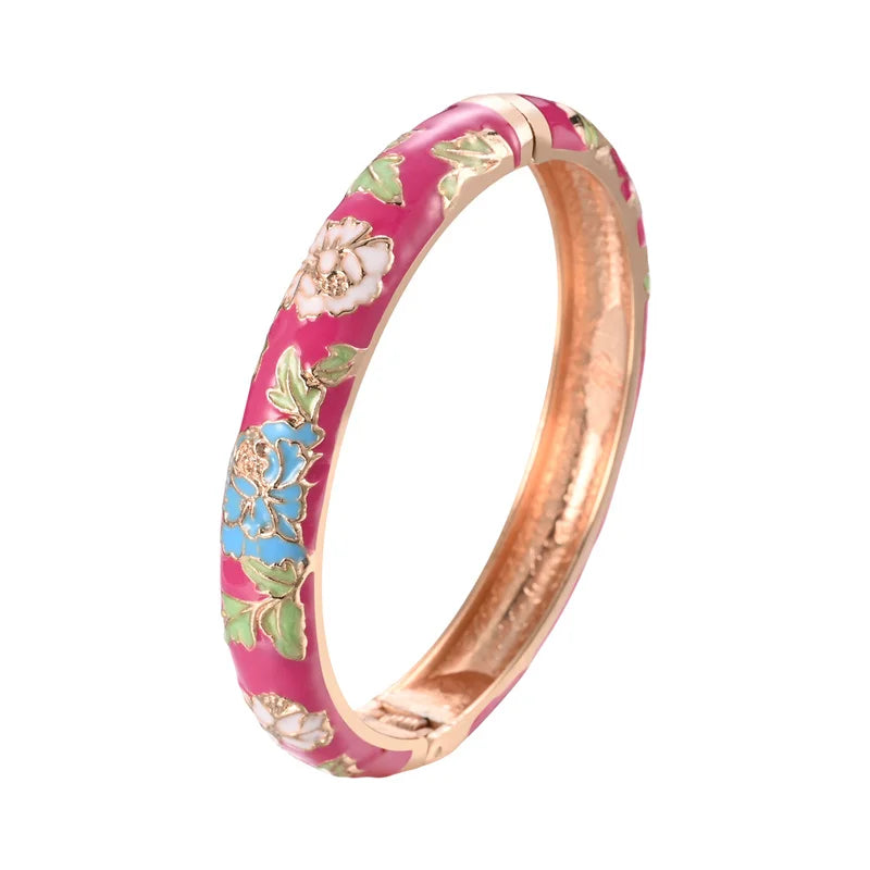 Ethnic Enameled Flower Bangles – Rose Gold Plated Women's Fashion Jewelry