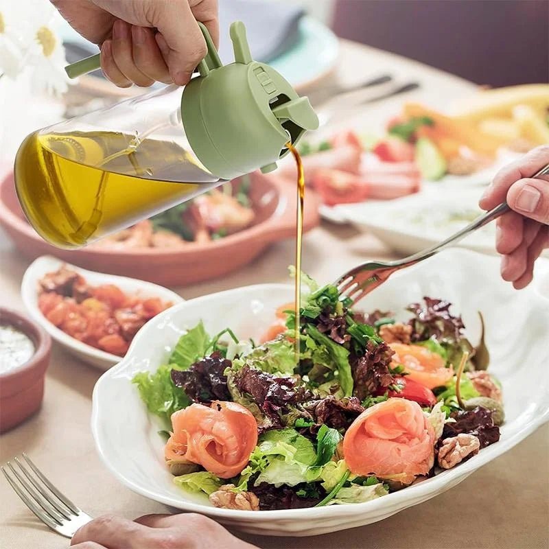 Olive Oil Dispenser,2 in 1 Oil Sprayer for Cooking,470ml Oil Spray Bottle with Pourer, Food - grade Oil Dispenser and Oil Sprayer - Thrifty Delights