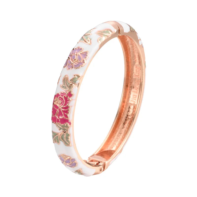 Ethnic Enameled Flower Bangles – Rose Gold Plated Women's Fashion Jewelry