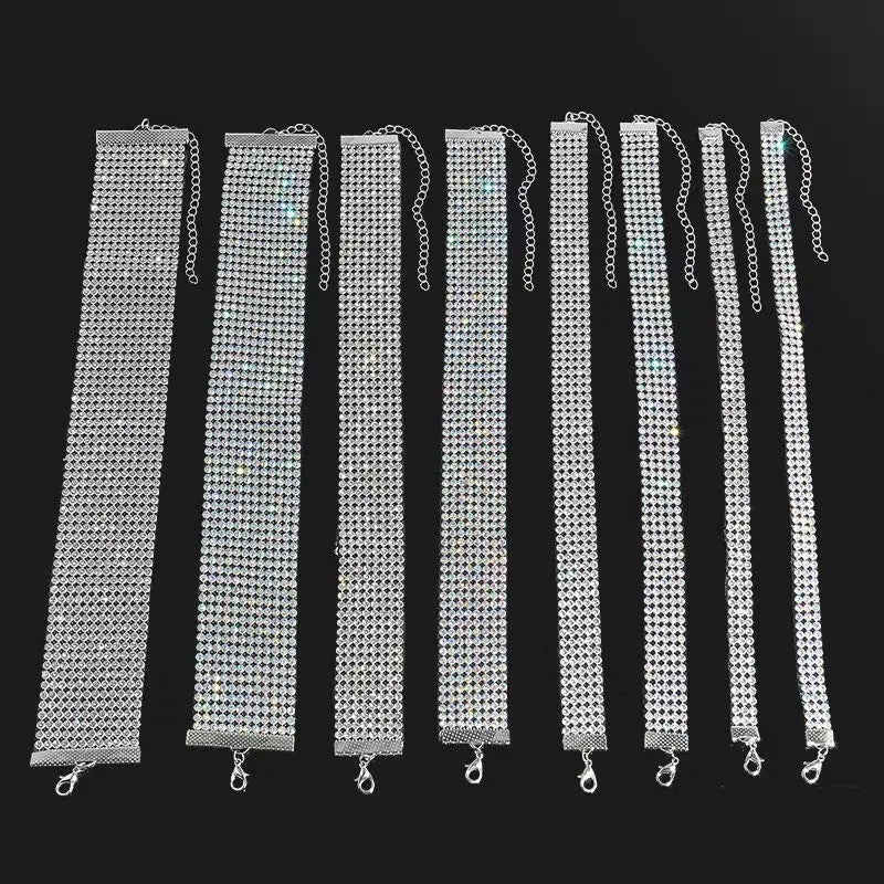 Iced Rhinestone Choker Collar Necklace - Punk Hip-Hop Statement Jewelry