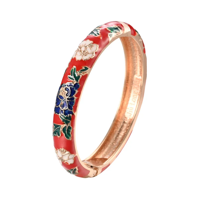 Ethnic Enameled Flower Bangles – Rose Gold Plated Women's Fashion Jewelry