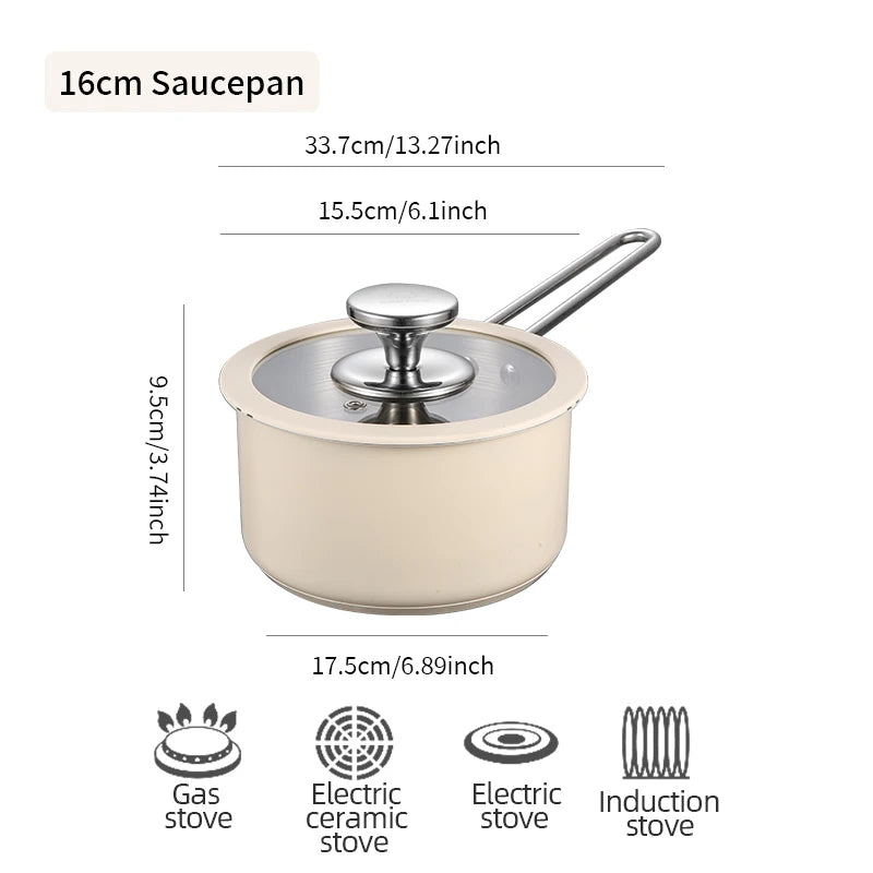High Quality Colored Kitchen Seafood Milk Soup Sacuce Pot & Pan Non - Toxic Stainless Steel Cook Pot Set with Glass Lid 4 PCS SET( - Thrifty Delights