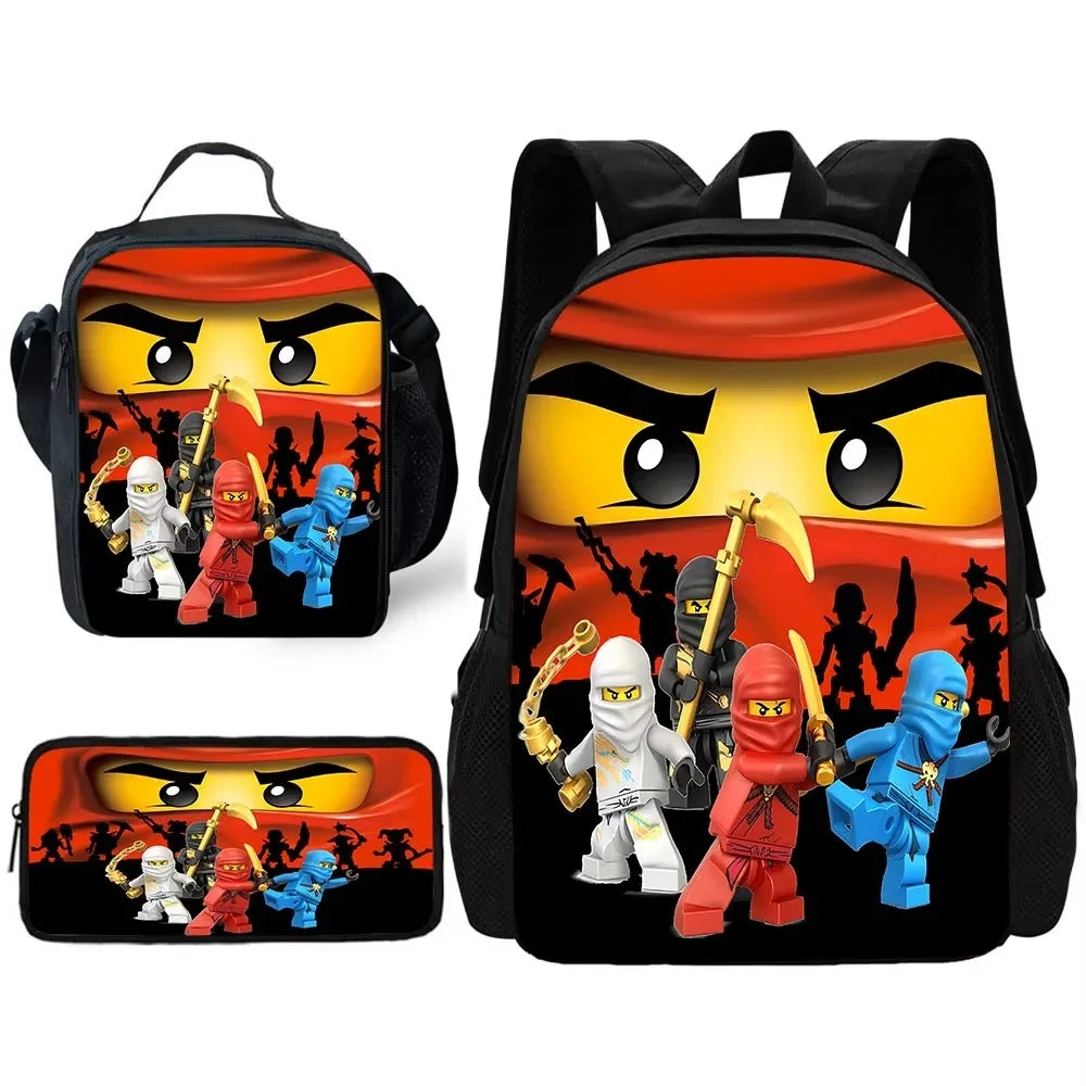 Cartoon Game Child School Backpack with Lunch Bags ,Pencil Bags ,School N-ninjagos Bags for Boys Girls Best Gift