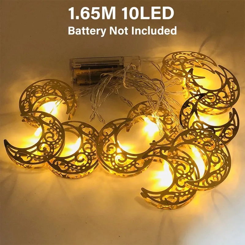 2025 Eid Mubarak LED String Lights Moon Star Castle Lamp Ramadan Kareem Decoration for Muslim Islamic Eid Al-Fitr Party Supplies
