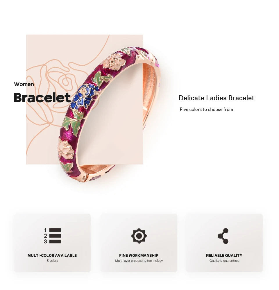Ethnic Enameled Flower Bangles – Rose Gold Plated Women's Fashion Jewelry