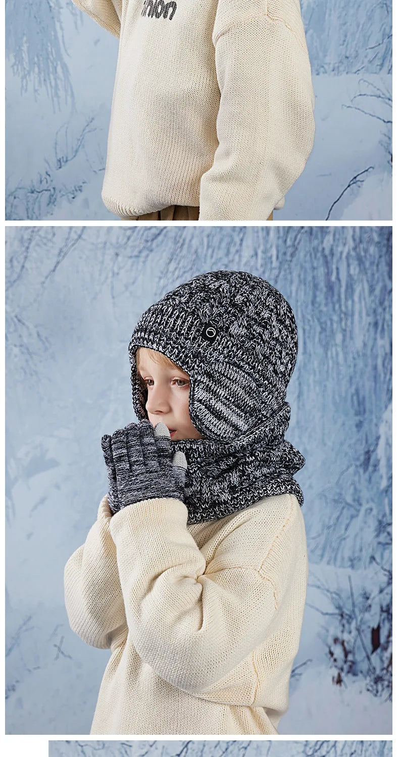 Pcs Kids Winter Warm Set – Soft Knit Hat, Scarf & Gloves for Boys & Girls