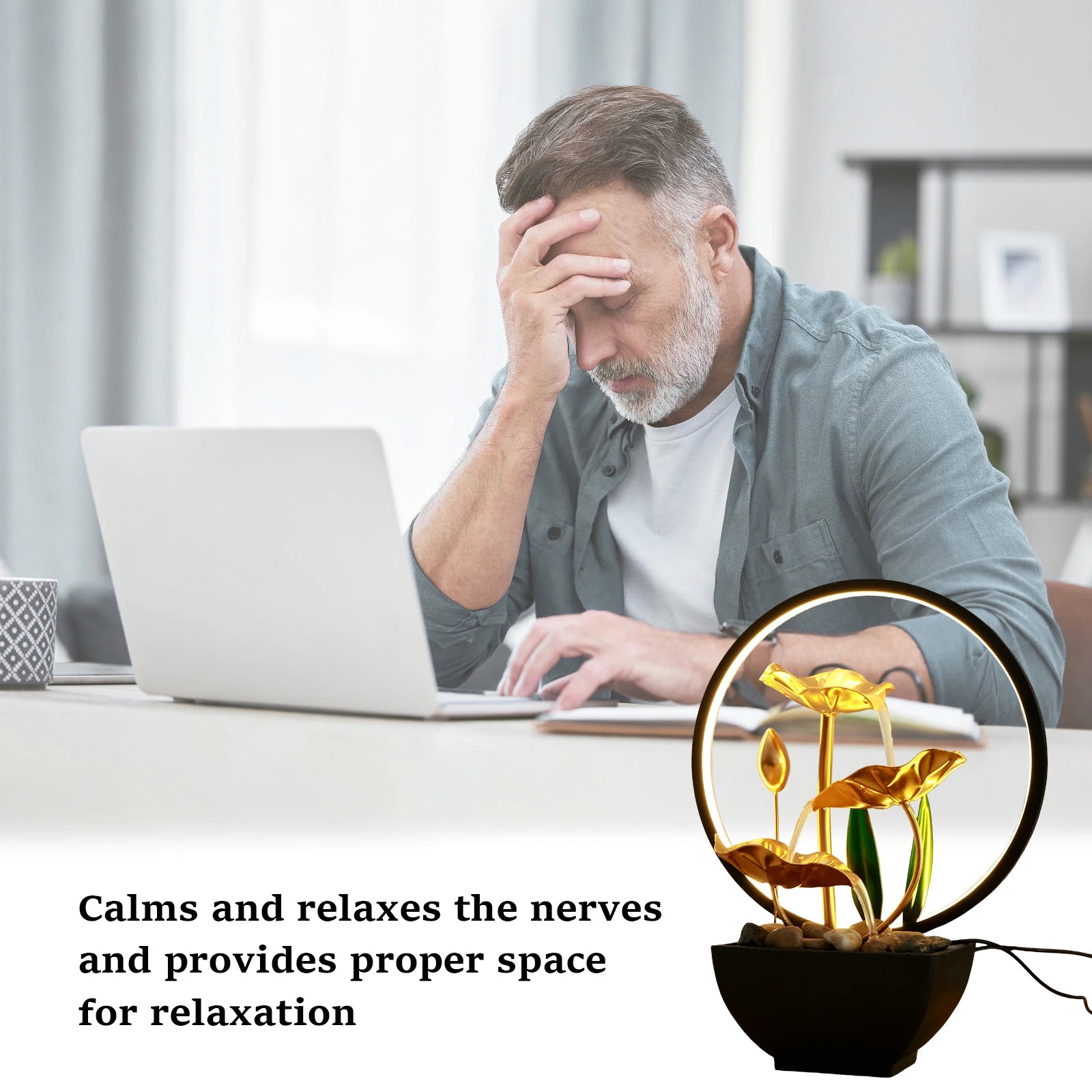 Desktop Waterfall Fountain with LED Lights & Natural Stones (USB)