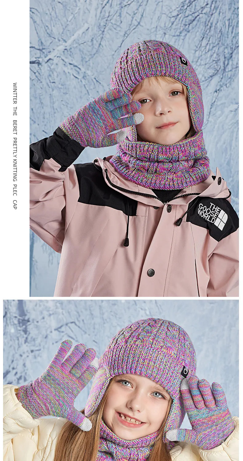 Pcs Kids Winter Warm Set – Soft Knit Hat, Scarf & Gloves for Boys & Girls