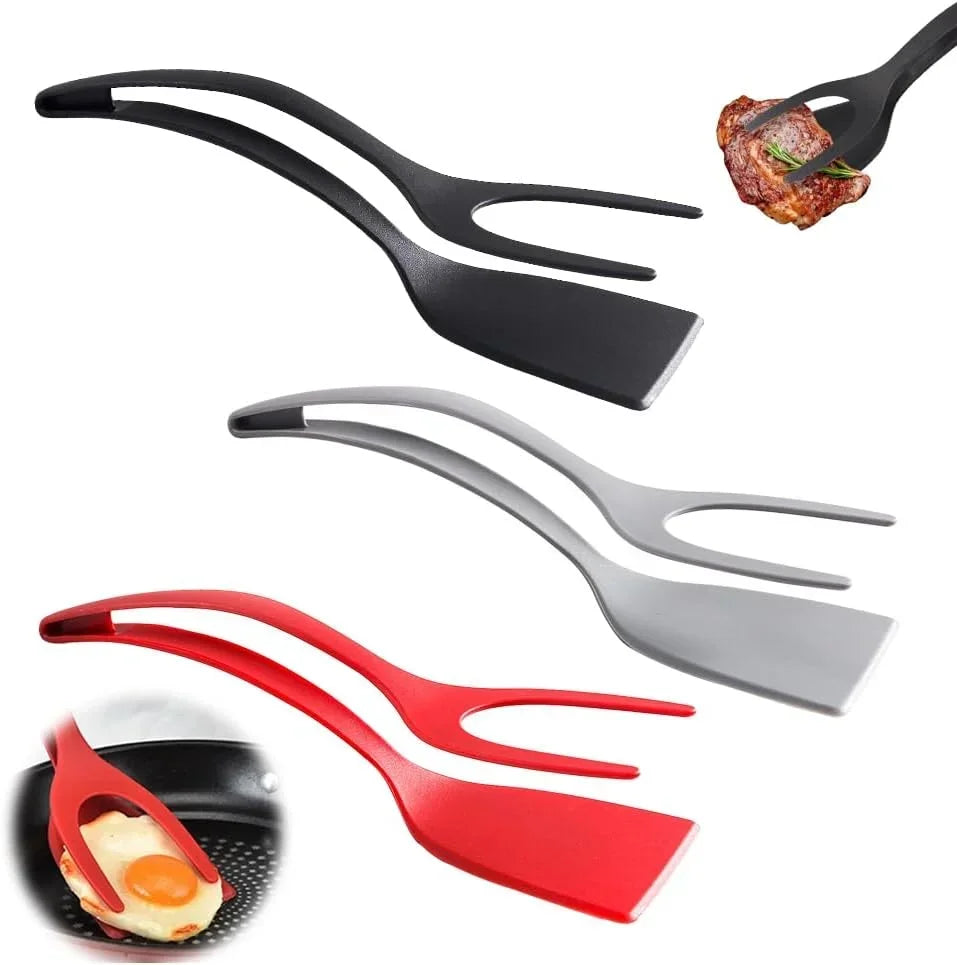 2-in-1 Silicone Spatula and Tongs: Non-Stick Egg Flipper & Cooking Tool