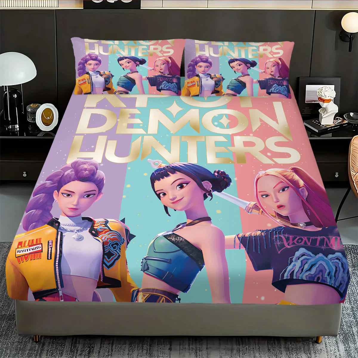 3pcs K-Pop Demon Hunters Bed Sheet Set – Smooth, Soft & Machine-Safe