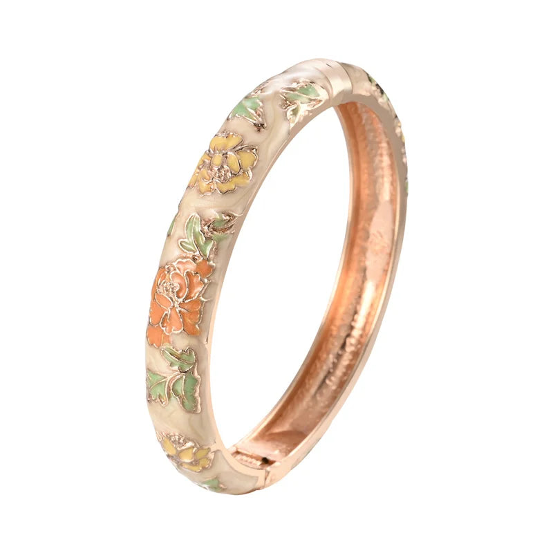 Ethnic Enameled Flower Bangles – Rose Gold Plated Women's Fashion Jewelry