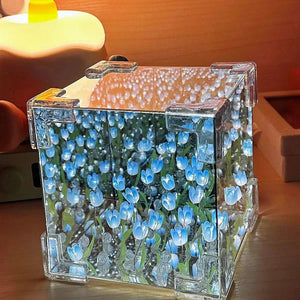DIY Tulip Cube Lamp Simulation Flower Bedroom Sleeping Table Lamp Handmade Craft Tulips Night Light Birthday Gift - Thrifty Delights
